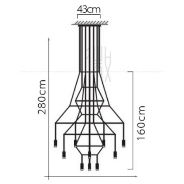 Lampa wisząca modernistyczna LINEA ST-5961-20 czarna metalowa G9 20-punktowa do salonu