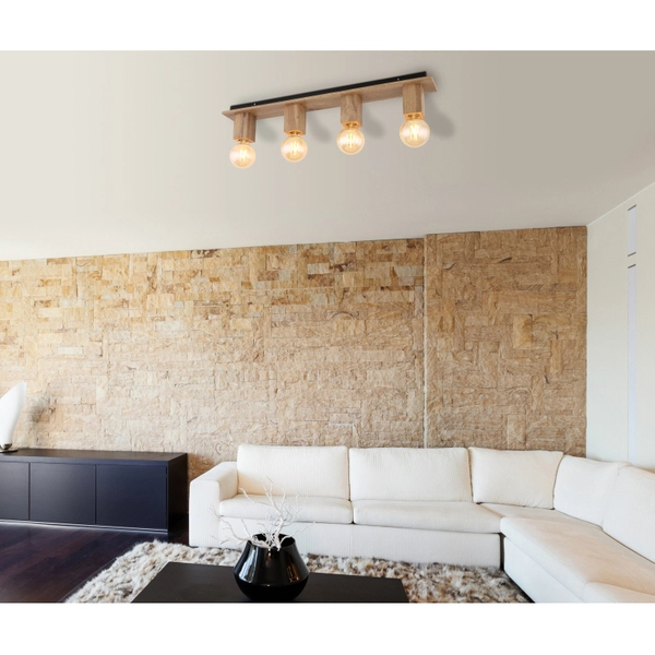 Sufitowa lampa loftowa Erna 15655-4D do salonu drewniana