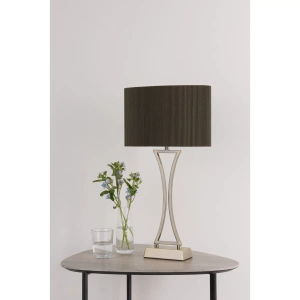 Stołowa lampa do salonu Oporto OPO4175 z abażurem brązowy mosiądz