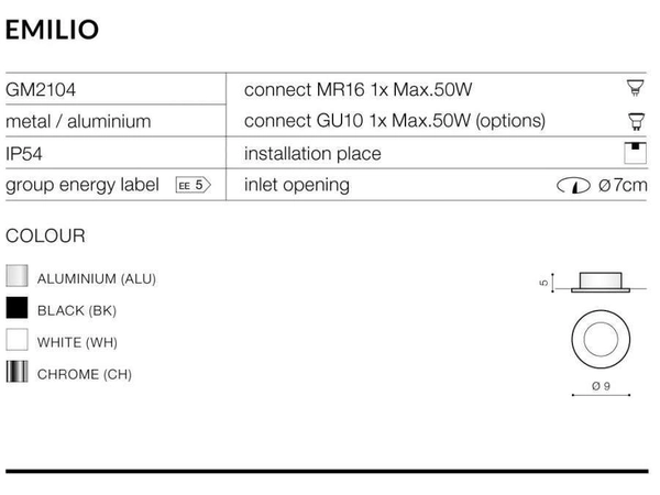 Wpustowa lampa sufitowa Emilio AZ0808 podtynkowa IP54 chrom