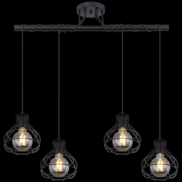 Wisząca LAMPA industrialna CLASTRA 15388-4D Globo druciana OPRAWA metalowy ZWIS na listwie czarny