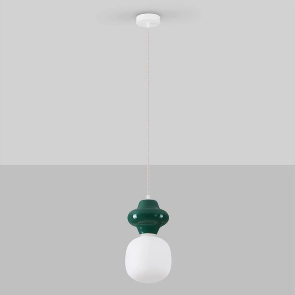 Zwisowa lampa do salonu VILROSA LE44554 z ceramiki biała ciemnozielona