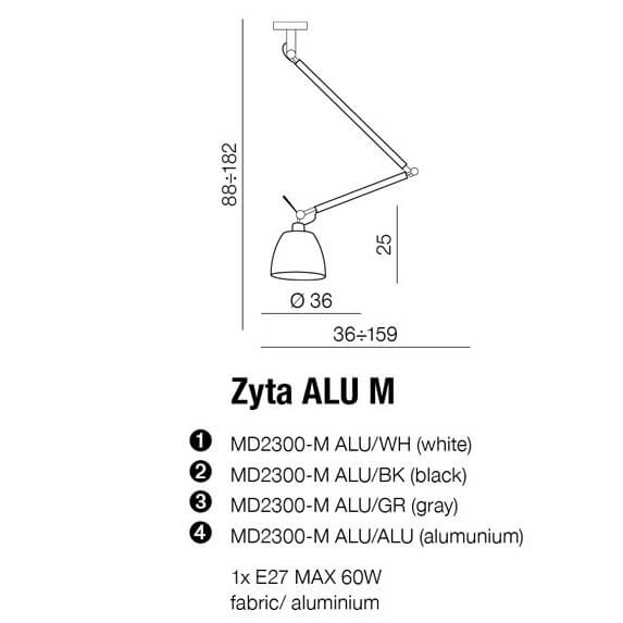 Abażurowa lampa wisząca Zyta 1-punktowa czarna aluminium