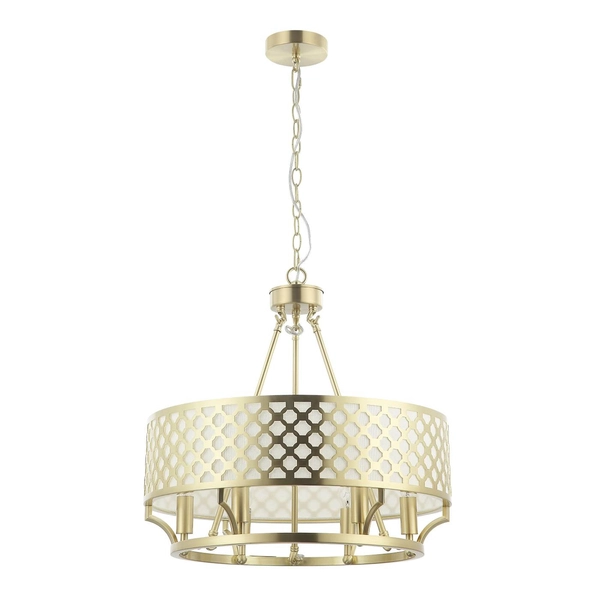 Wisząca LAMPA glamour Verno Old Gold Orlicki Design metalowa OPRAWA ażurowy zwis złoty satynowy kremowy