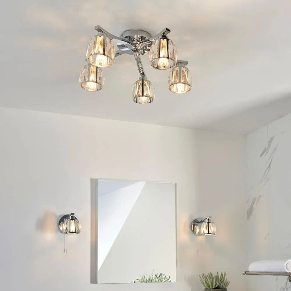 Ścienna lampa do łazienki Ria 96135 z włącznikiem kryształowa chrom