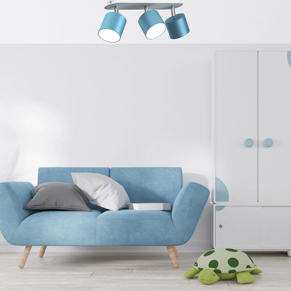 Kierunkowy spot sufitowy Dixie do sypialni biały niebieski