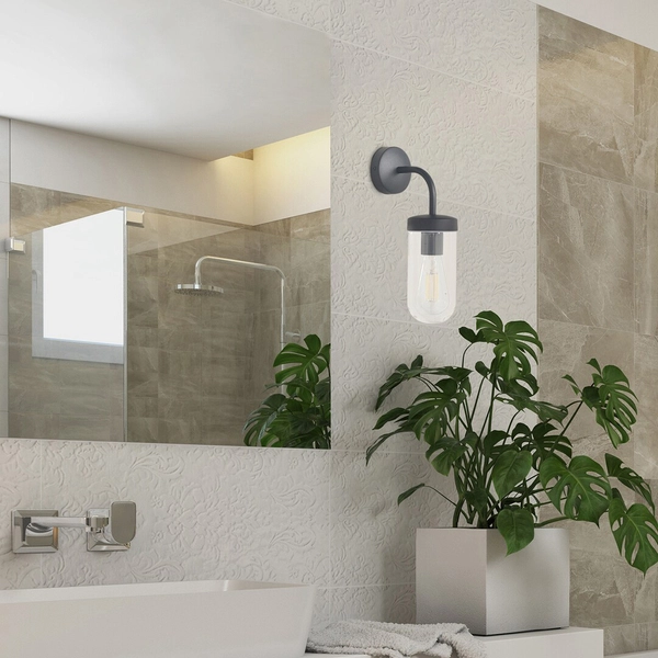 Czarna lampa ścienna Yago nad lustro do łazienki przezroczysta