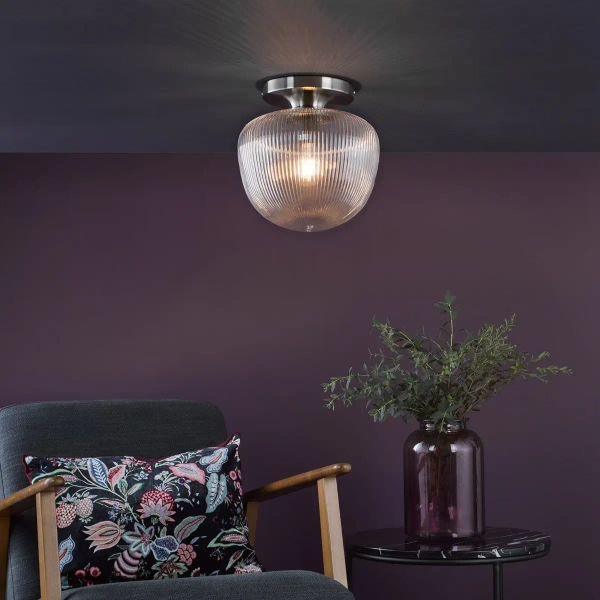 Szklana lampa sufitowa do jadalni Abrielle ABR5208 ryflowany nikiel