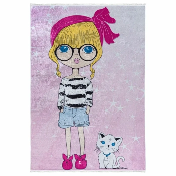 Prostokątny dywan dziecięcy Dziewczynka z kotkiem 322722 różowy