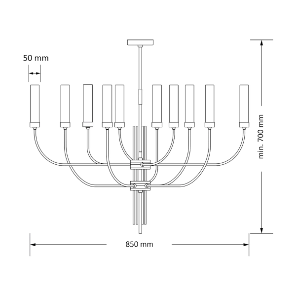 Jadalniany żyrandol Mussa MUS-ZW-10 (ZM) tubki szklane białe mosiądz