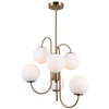 Modernistyczna LAMPA sufitowa GELA PND-5500-6-HBR Italux metalowa OPRAWA kule szklane molekuły balls mosiądz białe