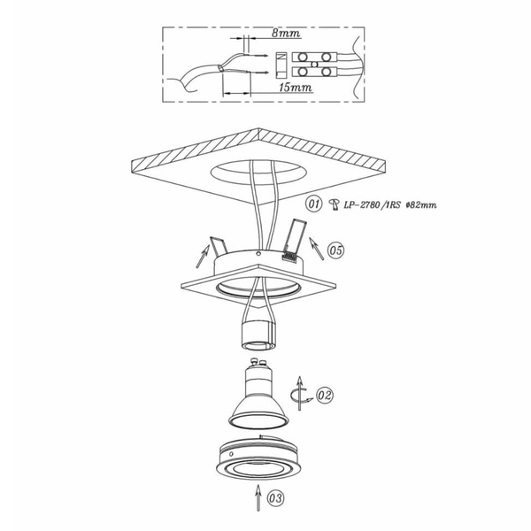 Wpuszczana LAMPA sufitowa METIS LP-2780/1RS BK Light Prestige kwadratowa OPRAWA metalowy WPUST regulowany czarny