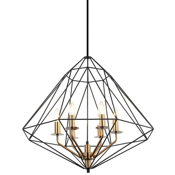 Industrialna LAMPA wisząca MARESMO PEN-6369-6-BKBR Italux świecznikowa OPRAWA druciana klatka metalowy zwis czarny złoty