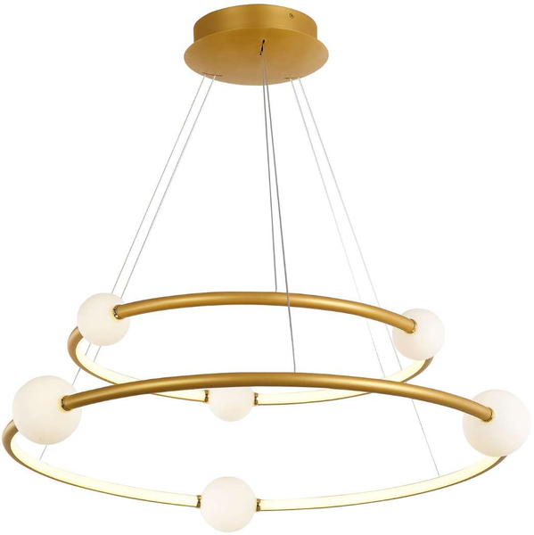 Dekoracyjna LAMPA wisząca LOZANNA PND-20112035-2A-GD Italux metalowa OPRAWA zwis LED 86W 3000K pierścienie rings kule brąz białe