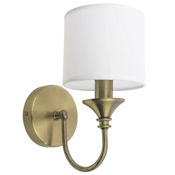 Abażurowa lampa ścienna ABU DHABI W01844BR-WH klasyczna do salonu mosiądz biała