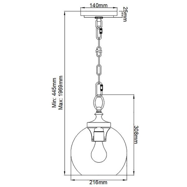Kulista lampa wisząca Tabby FE-TABBY-P-S-BB szklana na łańcuchu mosiądz