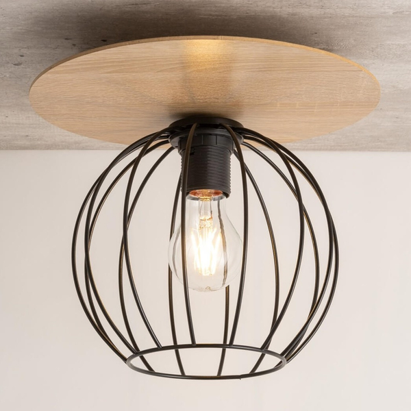 Industrialna lampa sufitowa Cyber 32354 druciana czarna drewno