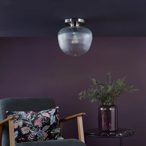 Szklana lampa sufitowa do jadalni Abrielle ABR5208 ryflowany nikiel