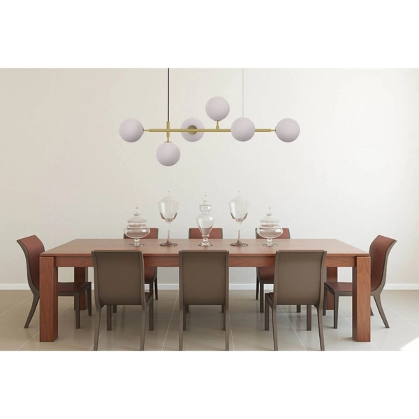 Modernistyczna lampa wisząca ALISA LP-005/6P WH Light Prestige metalowa oprawa szklane kule zwis złoty biały