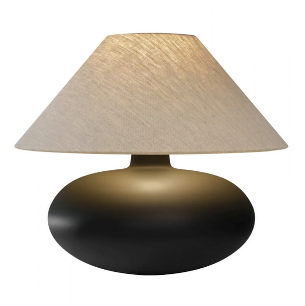 Lampa na stolik abażurowa SAWA 41130107 Kaspa do salonu czarny szary len