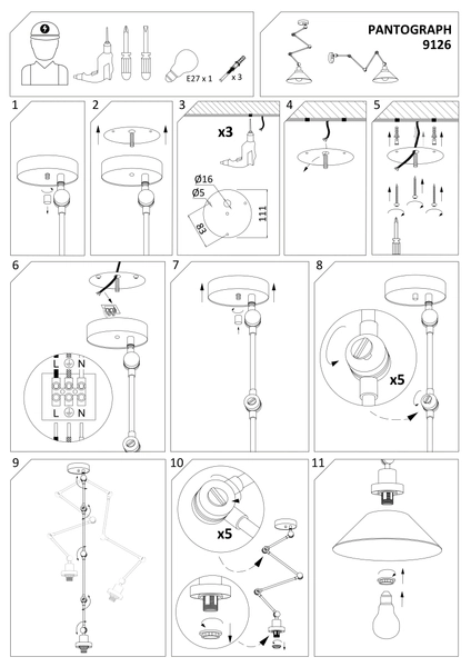 Kierunkowa lampa ścienna Pantograph 9126 metalowa do sypialni