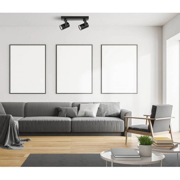 Czarna lampa sufitowa Spiela 2-punktowa listwa metalowa