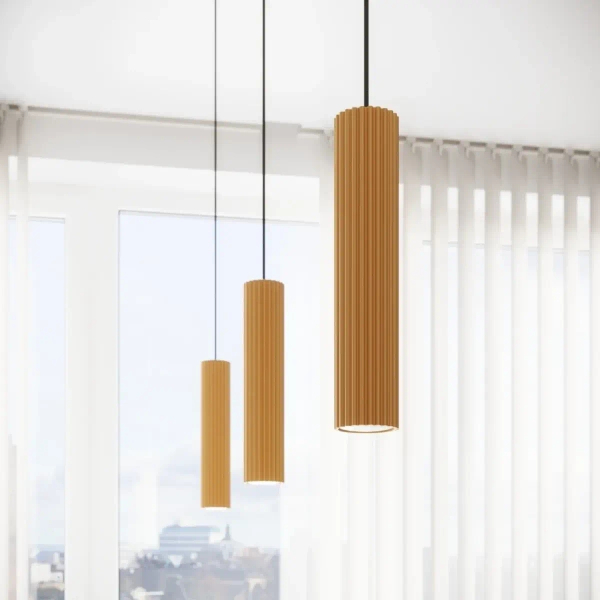 Podłużna lampa wisząca KARBON SL.1554 tubka ryflowana złota