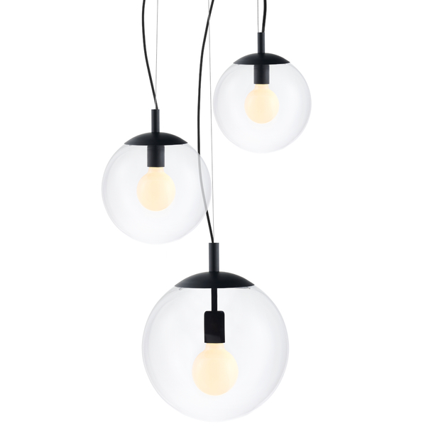 Wisząca LAMPA hygge ALUR 10734302 Kaspa skandynawska OPRAWA kulisty ZWIS szklane kule balls przezroczyste czarne