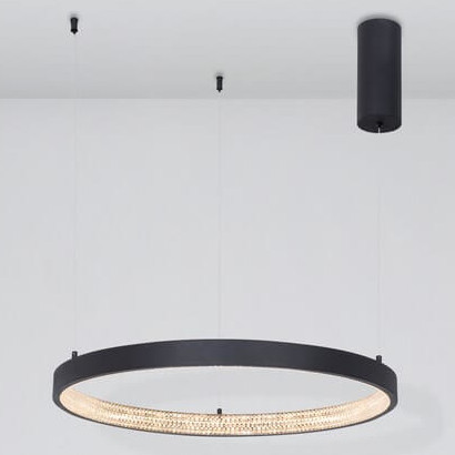 Wisząca LAMPA glamour MORON LE41723 Luces Exclusivas metalowa OPRAWA pierścień ZWIS LED 37W 3000K z krysztakami czarny