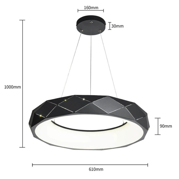 Wisząca LAMPA geometryczna REUS LP-8069/1P LED BK Light Prestige metalowa OPRAWA okrągła LED 36W 4000K pierścień zwis czarny