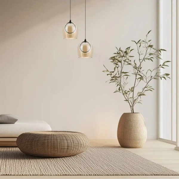 Szklana wisząca lampa 23079 LED 6W 3000K bursztynowa czarny