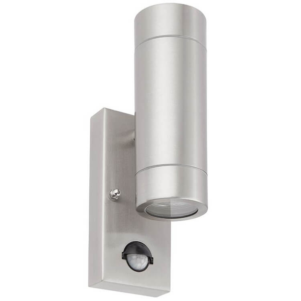 Podłużna lampa ścienna do ogrodu Palin PIR 75430 tubka IP44 srebrna