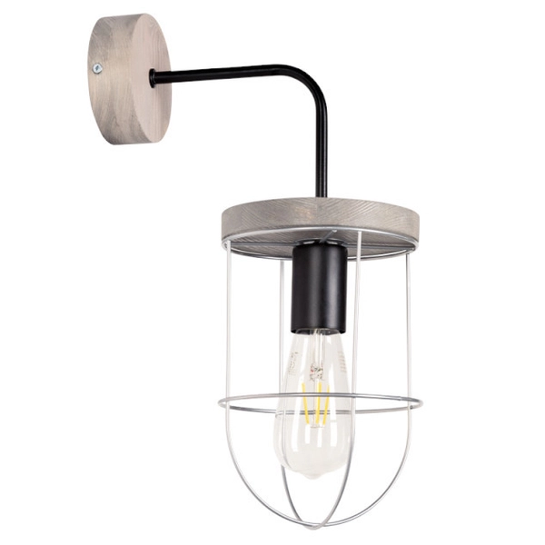 Lampa ścienna NETUNO 9207517157 industrialna drewniany kinkiet srebrny