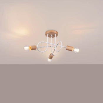 Potrójna lampa sufitowa EMBER SL.1474 biała drewniana 3xE27 do jadalni