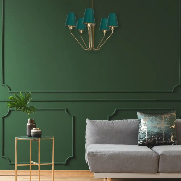 Żyrandol do sypialni VICTORIA MLP4908 tkaninowy zielony mosiądz