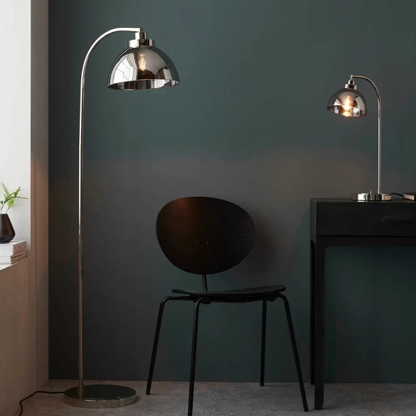 Lustrzana podłogowa lampa Caspa Task 100045 kopułowa nikiel