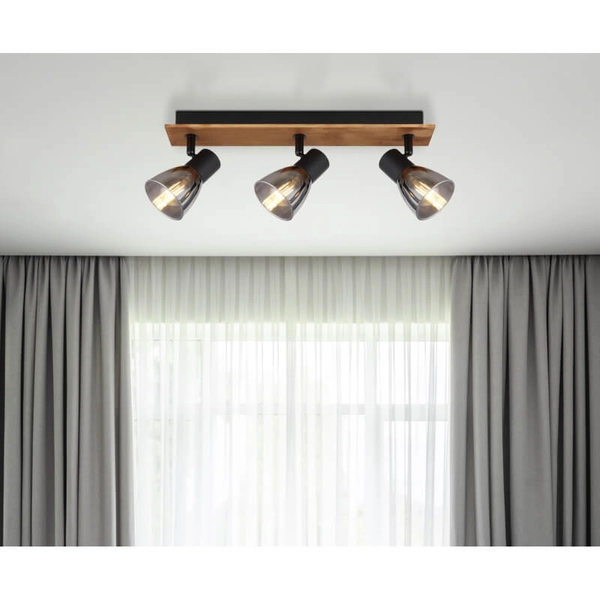 Nasufitowa lampa Claude 54307-3W drewno przydymiona