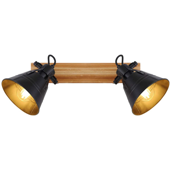Sufitowa LAMPA plafon GÜNTHER 15466S-2 Globo metalowa OPRAWA reflektorki regulowane skandynawskie czarne drewniane