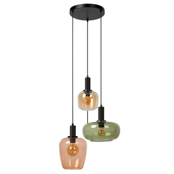 Szklana lampa wisząca Ilona 45408/13/99 czarna zielona bursztynowa