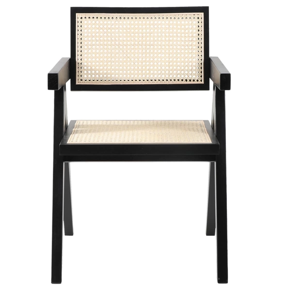 Rattanowe krzesło BOHO MH-011CH-BN Step podłokietniki drewno czarne beżowe