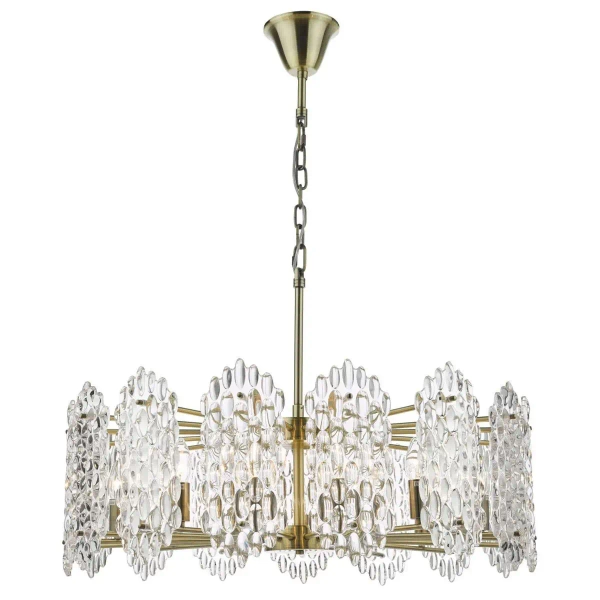 Wisząca lampa glamour Porthos POR1575 kryształowa na łańcuchu mosiądz