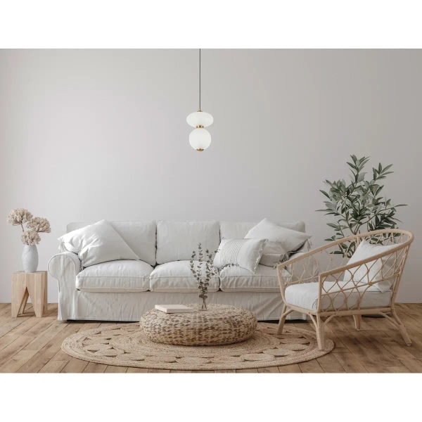 Szklany żyrandol do jadalni Nico PND-8545-2-AB-WH biały złoty