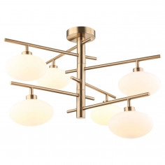LAMPA sufitowa FIORENZO MXM3661-6 BRO+W Italux metalowa OPRAWA szklana kulista sticks cumulus mosiądz biała