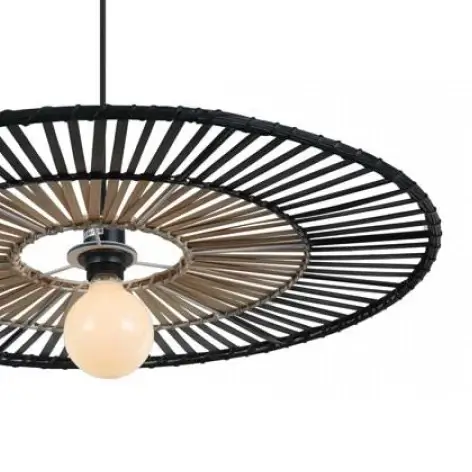 Bambusowa lampa wisząca 19105 okrągła do jadalni nad stół czarny