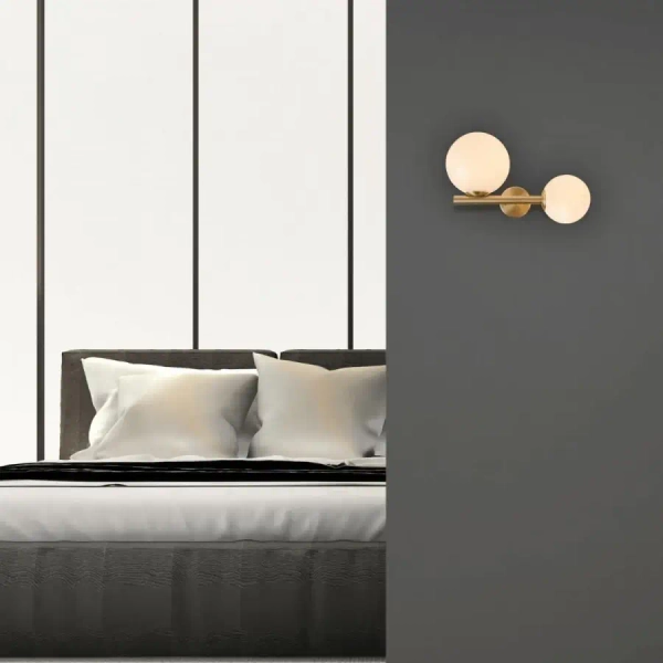 Podwójna ścienna lampa 1995 szklane kule do kuchni biały złoty