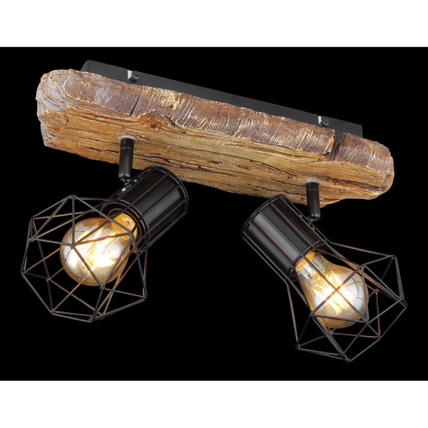 Sufitowa lampa rustykalna Priska 54017W-2 drewno czarna