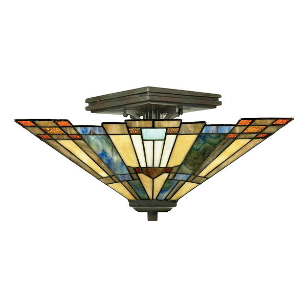 Geometryczny plafon Inglenook QZ-INGLENOOK-SF Quoizel witraż kolorowy