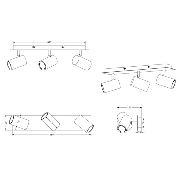 Lampa nasufitowa regulowana MARLEY 802400324 Trio potrójna salonowa miedź