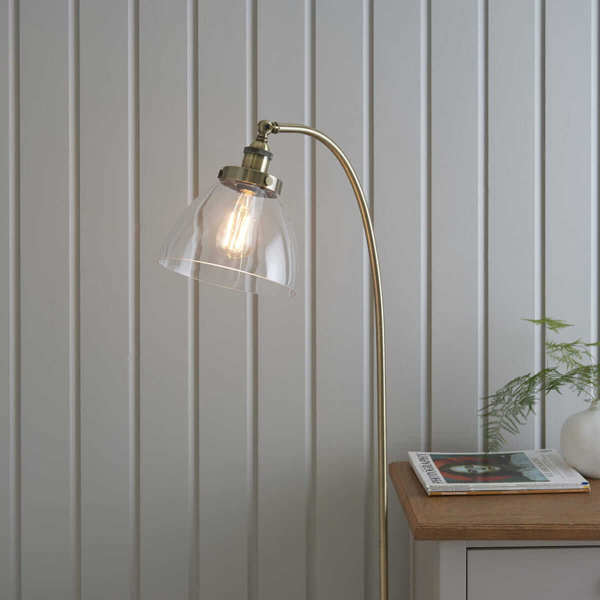Salonowa lampa podłogowa Hansen 77860 Endon mosiądz przezroczysta