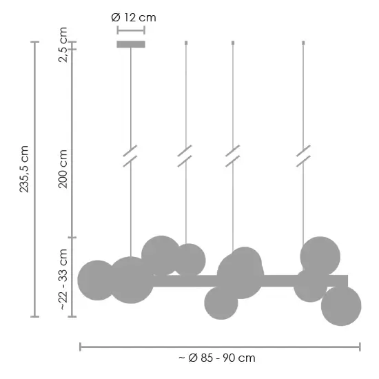 Wisząca lampa pierścień Orion XC111-850 Step kule szklane czarne